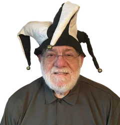 Dr. James Scapillato wearing a black and white jester hat