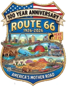 Route 66 100 year anniversary badge, 1926–2026, America’s Mother Road