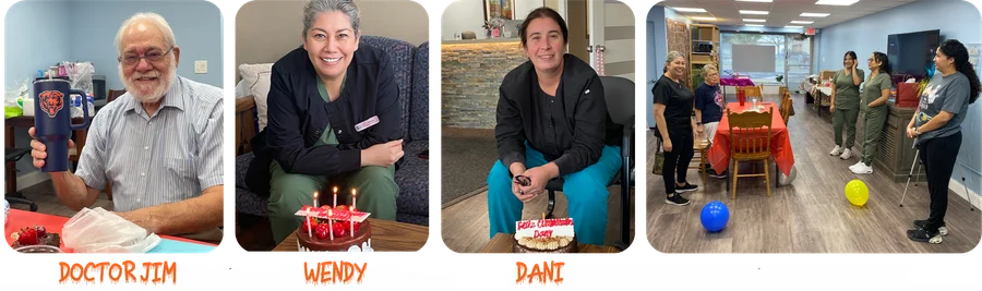 Birthday celebrations for Dr. Jim, Wendy, and Dani