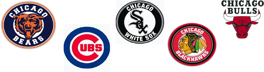 Chicago Bears, Cubs, White Sox, Blackhawks, and Bulls logos